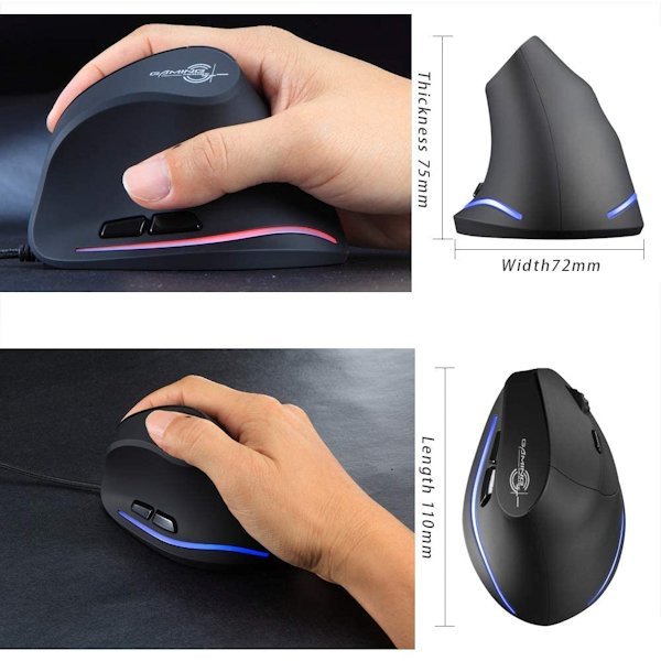ZLOT T20 Wired Vertical Mouse,Ergonomic Design USB LED Optical Mouse ...